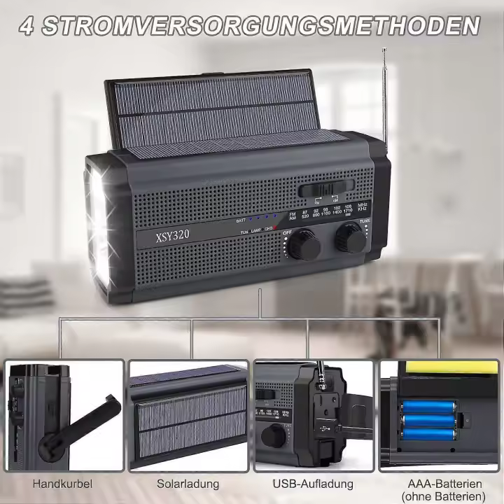 Radio solar, radio de la manivela de AM/FM, radio portátil de la emergencia con la batería recargable 5000 mAh, antorcha de 3 modos LED - 1