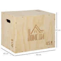 HOMCOM Caja Pliométrica de Madera 3 en 1 Caja de Salto con 2 Mango Hueco Entrenamiento de Fuerza en Casa Oficina Gimnasia CrossFit Carga 120 kg Madera Natural - details 2