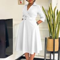 Vestido Elegante Para Oficina Para Mujer Cuello Redondo V Cintura Ajustada Pleated Midi Formal Business Work Dress OL - details 40