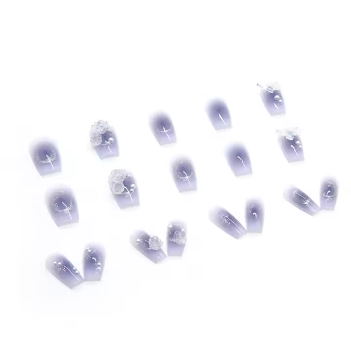 Uñas postizas Moradas de cobertura complete, uñas postizas con degradado, Mariposa estil, para Mujeres y niños, 24 Unidades - 1