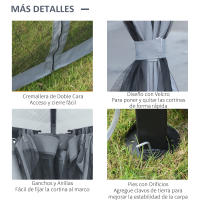 Outsunny Cenador de Jardín 3x3 m Pabellón de Exterior con Techo de Policarbonato 4 Cortinas Laterales y 4 Mosquiteras con Cremalleras Marco de Metal para Fiestas Eventos Multicolor - details 4