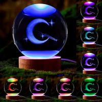 1 PC Bola De Cristal Lunar 3D Láser Grabado Luz Nocturna De Color Regalo Para Familia Colegas Sala De Estar Dormitorio Decoración De Hogar - details 2