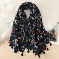 Bufanda De Pashmina Suave Estampada Con Borlas Florales Daisy Para Mujer Moda Elegante Abrigo Versátil Para Todas Las Estaciones - details 0
