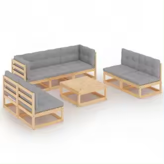 VIDAXL 3076474 set de muebles de 8 piezas de madera de pino natural con cojines en color gris - 1