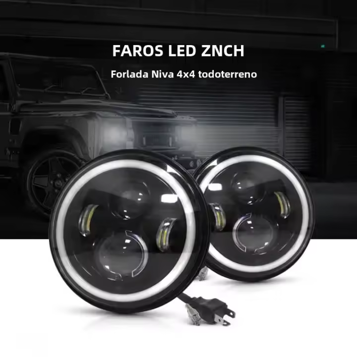NLpearl Faros LED De 7 Pulgadas Para Jeep Wrangler off Road 4x4 Lada Niva Urban H4 Halo Angle Eyes 12V 24V Luz De Cabeza Para Coche - 1