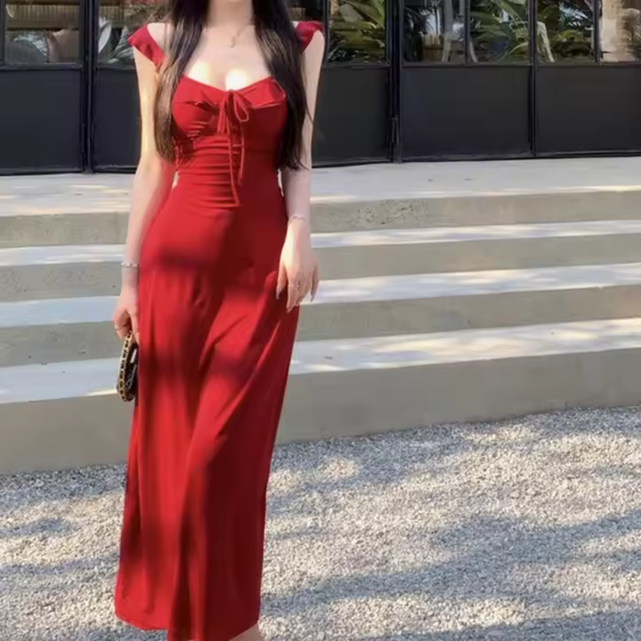 Vestido De Satén Sin Espalda Para Mujer Verano Fiesta Diario Vacaciones Casual A-Línea Manga Sin Mangas Cuello V Vestido Largo - 1