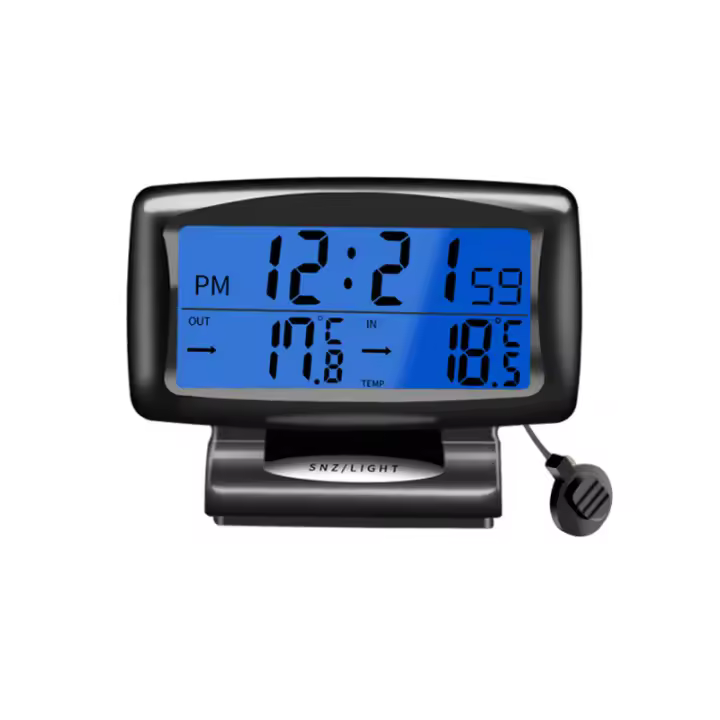 Reloj Y Termómetro Para Coche 2 En 1 Con Pantalla LCD Retroiluminada 12H/24H Interchangeable Para El Hogar Y La Oficina - 1
