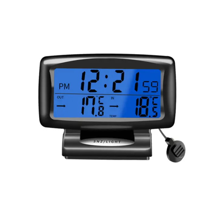 Reloj Y Termómetro Para Coche 2 En 1 Con Pantalla LCD Retroiluminada 12H/24H Interchangeable Para El Hogar Y La Oficina - 1
