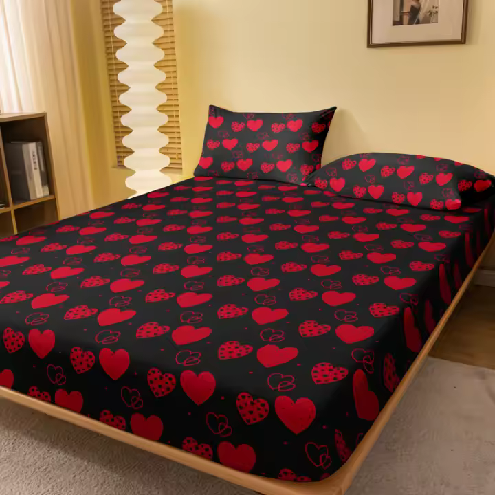 Sábana Ajustada De Corazón Sencillo Y Moderno Con Impresión En Acabado Mate Cobertor De Cama De Dormitorio Sin Almohadillas (excluye Fundas De Almohada) Material Poliéster 100% - 1