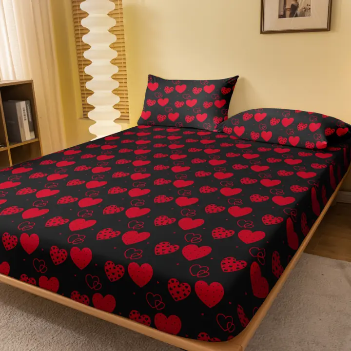 Sábana Ajustada De Corazón Sencillo Y Moderno Con Impresión En Acabado Mate Cobertor De Cama De Dormitorio Sin Almohadillas (excluye Fundas De Almohada) Material Poliéster 100% - 1