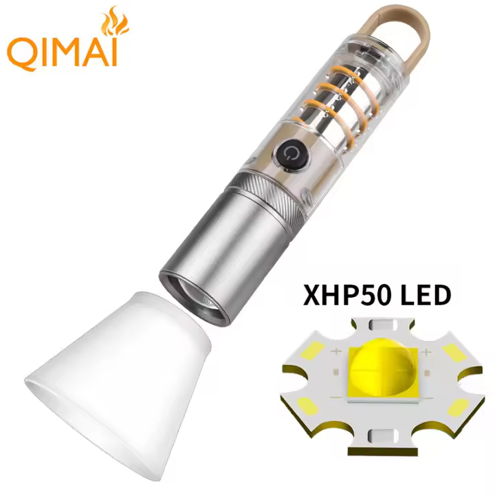 Nueva linterna láser blanca de luz potente P50 para acampar al aire libre, multifunción, con gancho, luz LED de ambiente para acampar. - 1