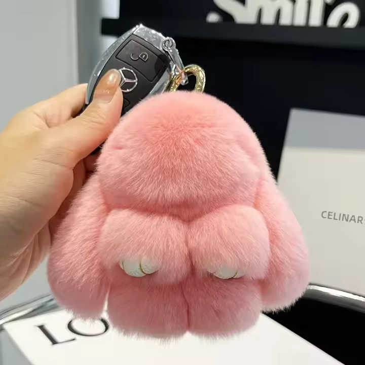 Llavero De Borla De Peluche De Conejo 14cm Para Mujer Adorno Para Bolso Y Coche Joyería Colgante Accesorios Regalos - 1