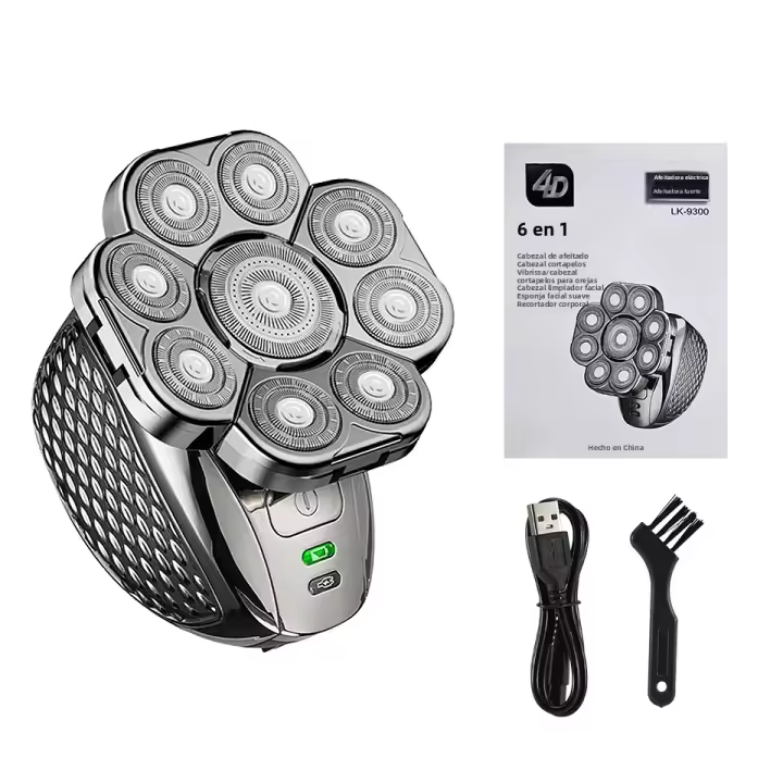 Kit De Aseo Para Hombres Cuchilla Eléctrica 9 Cuchillas Cabeza Flotante Recargable USB 6 En 1 Afeitadora Multifuncional Seco/Húmedo - 1