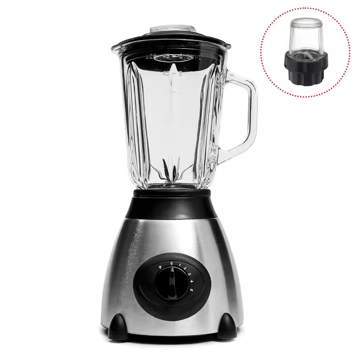 Batidora 2 En 1 De Vaso 1 Dam, 5l Acero Inoxidable . Jarra De Cristal, 800w, Cuchillas De Acero Inox, Pica Hielo, Smoothies, Zumos. Vario Velocidades. Vaso Auxiliar. 18,3x18,3x38 Cm. Color: Plata - 1