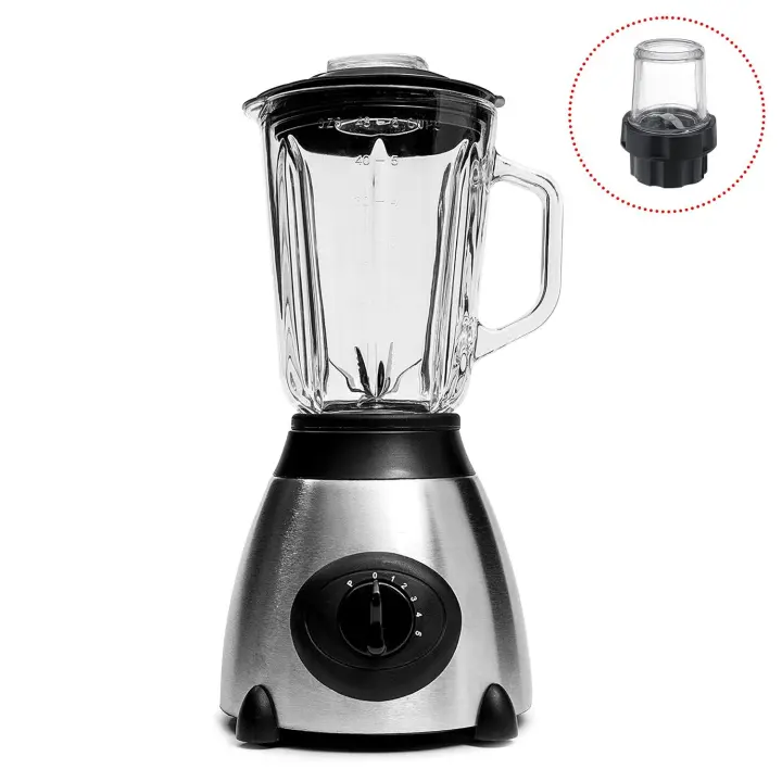 Batidora 2 En 1 De Vaso 1 Dam, 5l Acero Inoxidable . Jarra De Cristal, 800w, Cuchillas De Acero Inox, Pica Hielo, Smoothies, Zumos. Vario Velocidades. Vaso Auxiliar. 18,3x18,3x38 Cm. Color: Plata - 1