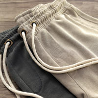Pantalones Cortos Casuales De Corduroy Para Hombre Verano Color Sólido Con Cordones Cintura Media Tipo Suelto - details 1