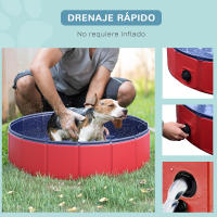 PawHut Piscina Plegable para Perros Gatos Ø80x20 cm Bañera Portátil para Mascotas PVC Antideslizante Múltiples Usos para Interiores y Exteriores - details 5