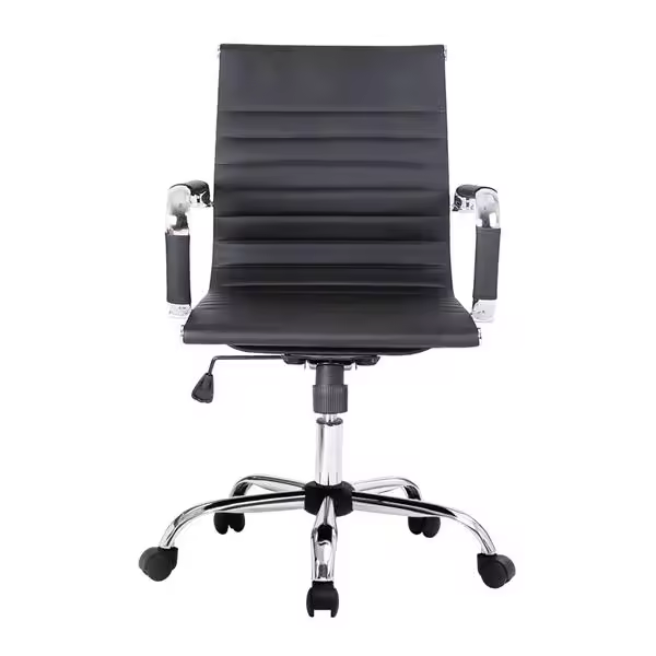 SILLA DE OFICINA EQUIP RESPALDO MEDIO COLOR NEGRO RECUBRIMIENTO PU DE ALTA CALIDAD ERGONOMICA - 1