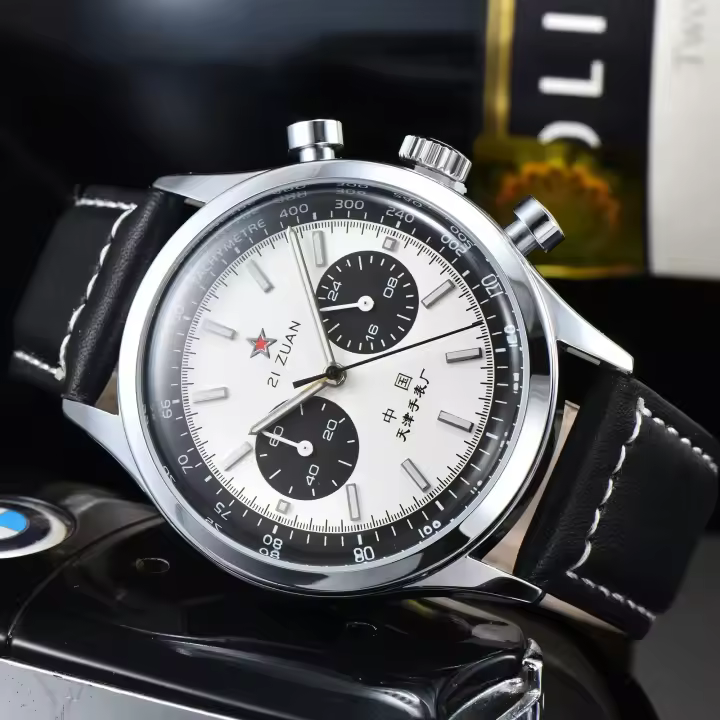 Reloj De Pulsera Deportivo Para Hombre AETEEY 1963 Pilot Quartz Cronógrafo Retro 42mm Resistente Al Agua Con Correa De Cuero Estilo Casual - 1