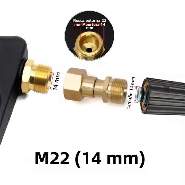 Conector De Giro Para Lavadora De Alta Presión DCNB Juego De Adaptadores De Hilo Métrico M22 14mm Y 15mm Antirrota - 1