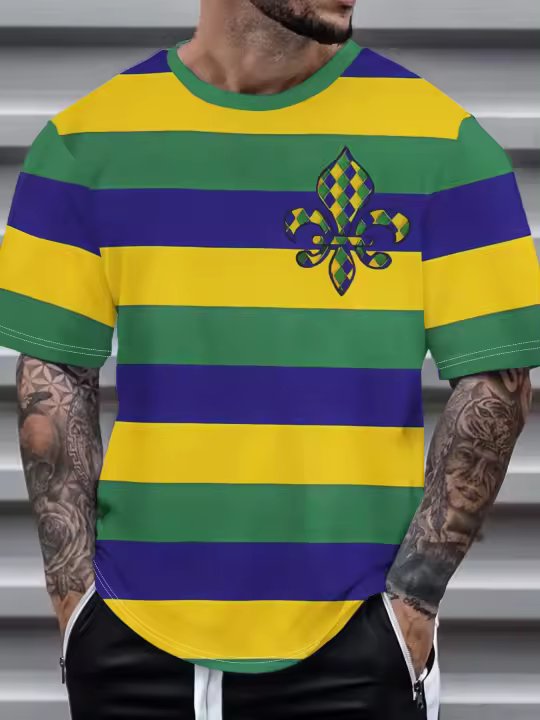 Camiseta Casual De Verano Para Hombres Con Estampado De Mardi Gras Manga Corta Retro Clásico Tendencia Top Para Fiestas Sociales Y Vida Diaria Streetwear - 1