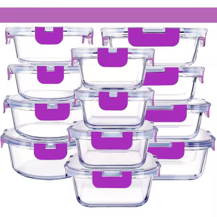 Recipientes de Cristal Para Alimentos - 24 Piezas (12 recipientes y 12 tapas) - Apto lavavajillas - 1