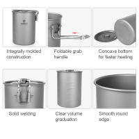 Tomshoo Olla De Titanio De 900ml Con Tapa Y Mango Plegable Cocina Portátil Para Camping Senderismo Picnic Soporte Para Arroz Y Comida Taza Y Botella - details 5