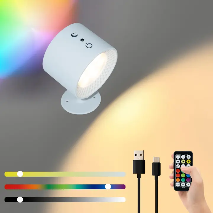 Lámpara De Pared Recargable Operada Por Batería Con Control Remoto Y Toque RGB Lámpara Magnética Montada En La Pared Para Dormitorio/Lectura - 1