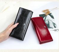 Cartera De Cuero Genuino Para Mujer Con Porta Tarjetas Larga Y Cremallera Porta Moneda Casual Color Negro Rojo Winered - details 11