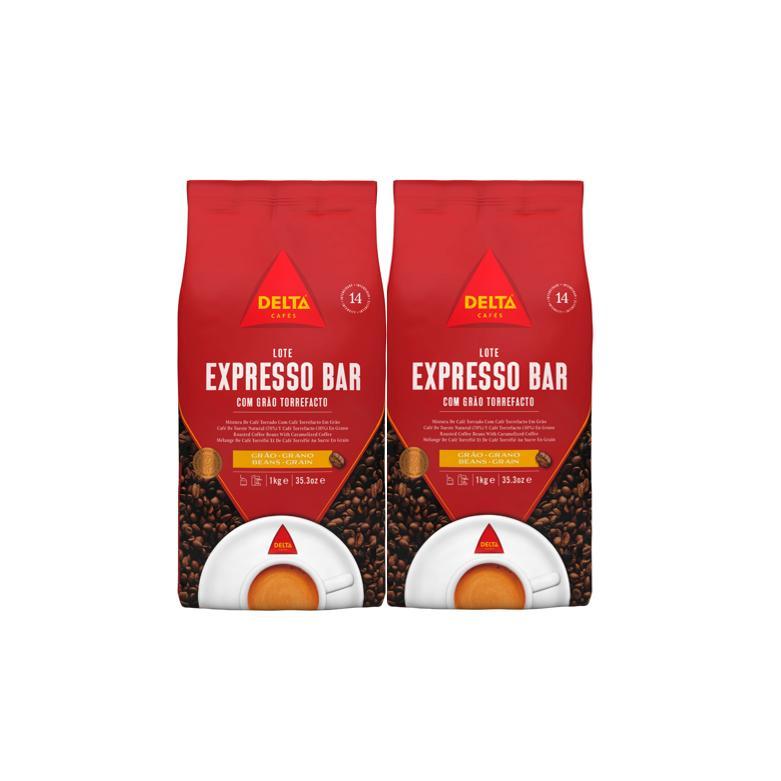 Delta Cafés Expresso Bar - PACK 2 uds de 1kg - Café en grano mezcla - Notas dulces de caramelo y nueces tostadas
