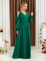 Vestido De Novia De Talla Fina De Chiffon Con Hombros Fríos Y Rotura En La Pierna Elegante Y Elegante Para Damas De Honor - details 3