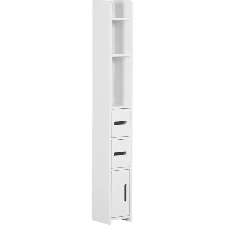 Armario Alto de Baño con 3 Puertas y 3 Estantes Abiertos Columna Auxiliar de Baño para Salón Aseo Dormitorio Estilo Moderno 15x17x120 cm Blanco - 1