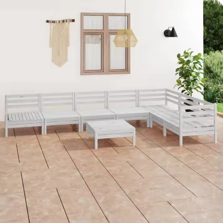 vidaXL Juego de muebles de jardín 8 piezas madera maciza pino blanco - 1