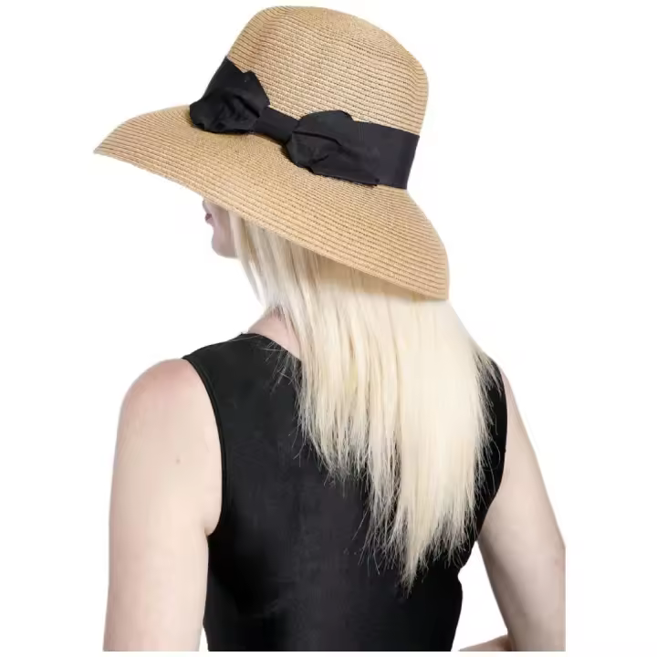 Kebedo Moda Sombrero de Paja Plegable Grande para Mujer, Sombrero Verano Marrón Transpirable con cinta Negra decorativa, Protección UV, Pamela de ala ancha Marrón para Sol, Playa, Viaje y Vacaciones, Talla Única Ajustable para Mujer Adulto 56-57CM - 1