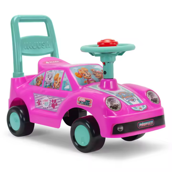 INJUSA - Correpasillos Bebé Patrulla Canina para Niños de 1 2 3 Años | Andador Bebé con Asa de Empuje | Claxon en el Volante | Licencia Oficial Paw Patrol | Color Rojo y Rosa - 1