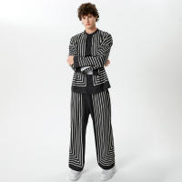 Conjunto De Ropa Casual Para Hombre 2024 Con Estampado Rayado Camisa De Manga Larga Y Pantalones V-Neck Estilo Callejero Talla S-5XL INCERUN - details 3