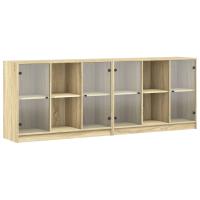 vidaXL Estantería con puertas madera de ingeniería 204x37x75 cm Blanco, Negro, Roble Sonoma Mueble Almacenaje Estantería para Oficina, Estudio, Dormitorio Estantería/Librería/ mueble de Almacenamiento - details 1