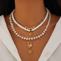 Ingemark 3Pcs/Set Collar De Perla Simulada Bohemio Con Estrella De Mar Y Escalopado Para Mujer Joyería De Cadena Elegante Regalo - details 0