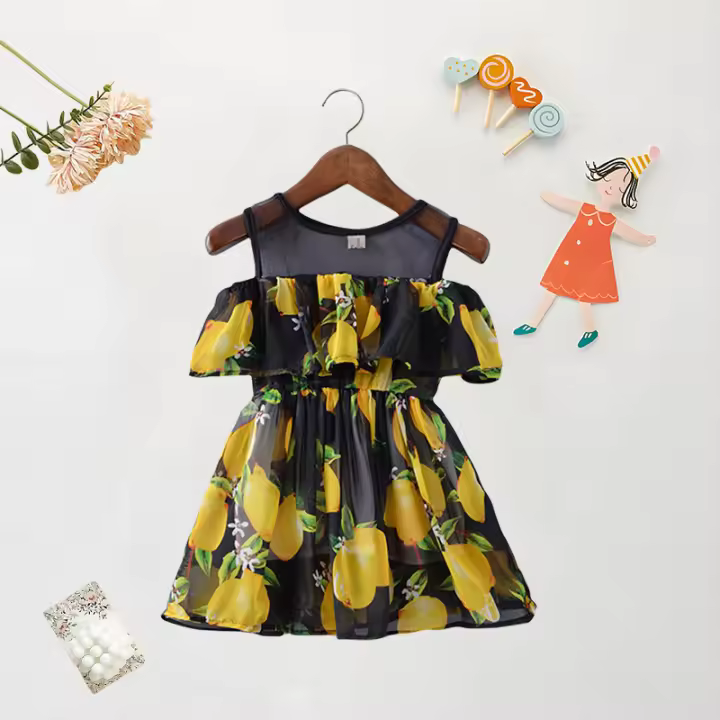 Vestido De Verano Para Bebé Niña Con Estampado Completo Hombros Descubiertos Malla Lace Vestido De Princesa Playa Chifón Vestido Para Niñas De 0 a 3 Años - 1