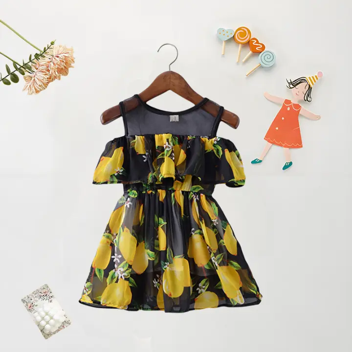 Vestido De Verano Para Bebé Niña Con Estampado Completo Hombros Descubiertos Malla Lace Vestido De Princesa Playa Chifón Vestido Para Niñas De 0 a 3 Años - 1
