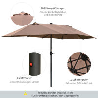 Parasol con LED Parasol Doble 440x260 cm Parasol de Jardín Parasol de Terraza Gran Ovalado con Manivela y Marco Metálico Caquí - details 4