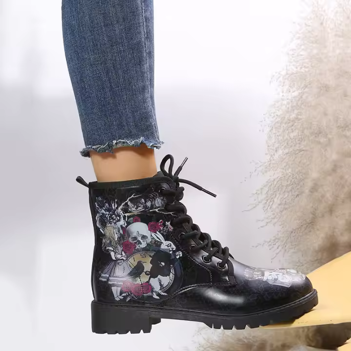 SP Nuevos Zapatos de Mujer, BOTAS Martin with Cordones de Invierno para Exterior, BOTAS de moda punk con Gráficos animados de Graphite con personalidad para Mujer. - 1