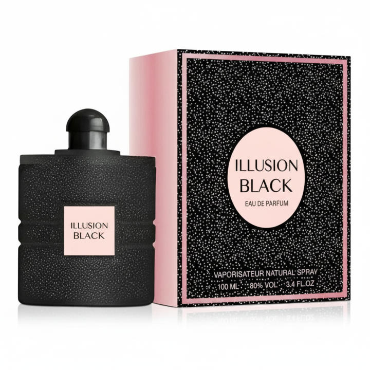Perfume femenino Illusion Black Eau de Parfum, fragancia intensa y sofisticada con un toque misterioso y elegante, ideal para noches especiales o para destacar a diario. Presentado en frasco moderno con estuche original. 🚚 Envíos a España 24/48 horas.