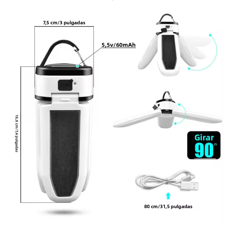 Lámpara Solar LED Plegable De 60 Luces Estilo Four Leaf Para Camping Pesca Y Emergencias Al Aire Libre Recargable USB - 1
