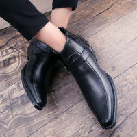 Botas Cortas Para Hombre Con Cierre Lateral Y Punta Puntiaguda Estilo Británico Suela De Goma Material PU Impermeables - details 10