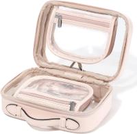 Bolsa de cosméticos transparente impermeable with Correa PARA EL ASA, Bolsa de artículos de cuero de PU de viaje con Doble Cremallera, Organizer de almacenamiento de bolsas portátiles para mujeres - details 1