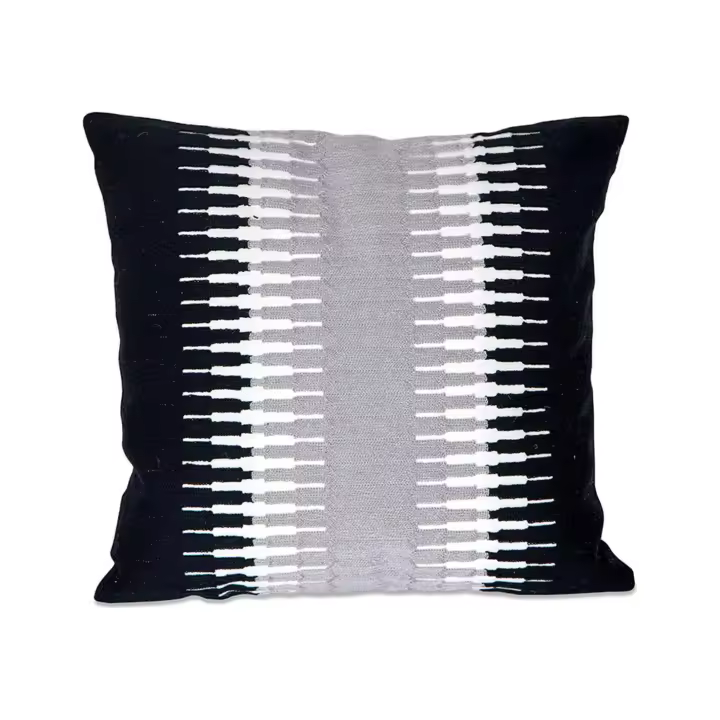 Cojín étnico Bordado Algodón Negro/blanco/gris 45x45 con Relleno - 1