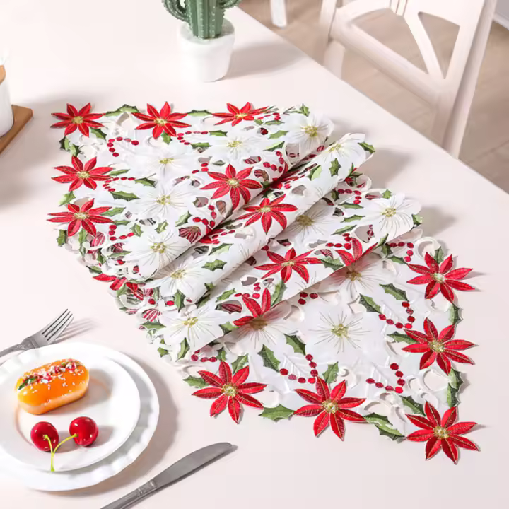 Mantel Navideño Bordado Con Diseño De Enseña Navideña Para Decoración Del Hogar Y Año Nuevo Material De Poliéster - 1