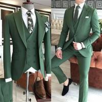 Traje Verde Para Hombre 3 Piezas 2023 Corte Slim Con Pico Y Un Botón Traje De Boda Tuxedo Terno Masculino (Chaleco+Pantalones+Chaleco) - details 6