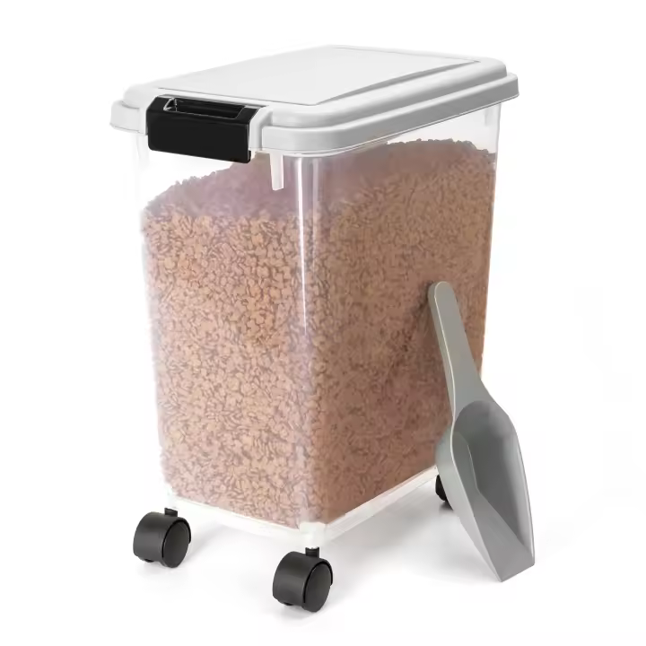 Nobleza - 20/30/40L Contenedor de Comida para Mascotas, Mascotas Caja de Alimentos con Ruedas Contenedor, Tapa abatible, hermética, Transparente, Ruedas y Pala, para Comida para Perros y Gatos, Gris - 1